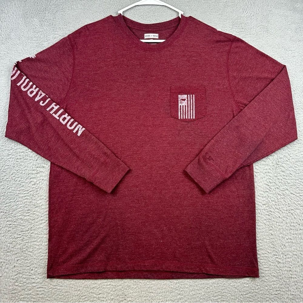 State Of Mine Shirt Mens Large Red North Carolina Long Sleeve Flag Logo Casual